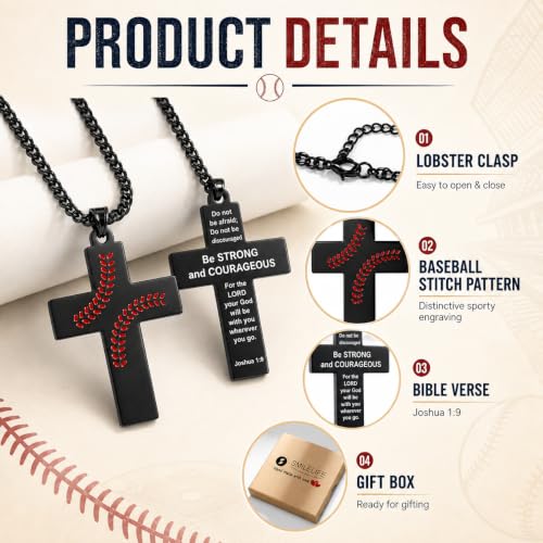 Smilelife Soccer Baseball Basketball Football Cross Necklace for Boys Men - style: Baseball