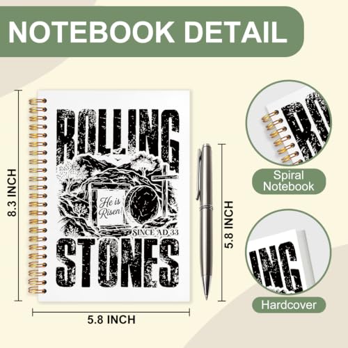 Bible Notebook Rollling Stones Since AD33 for Women Men, Christian Journal, He Is Risen Cross Inspirational Christian Church Hardcover Spiral Notebook Office Supplies Gifts,5.5x8.3 Inch - color: white-He Is Risen Cross