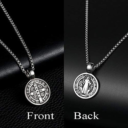 St Benedict Exorcism Medal Necklace for Men Catholic Cross Pendant - color: Gold