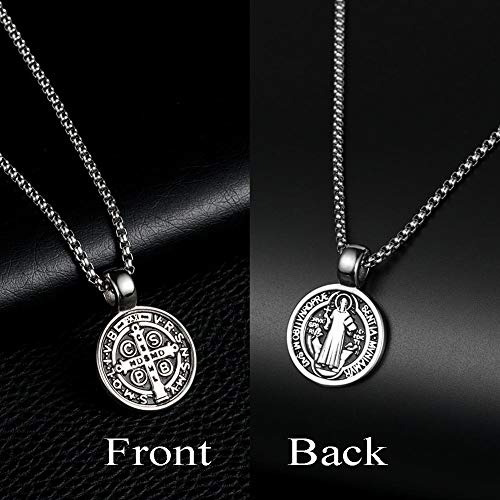 St Benedict Exorcism Medal Necklace for Men Catholic Cross Pendant - color: White