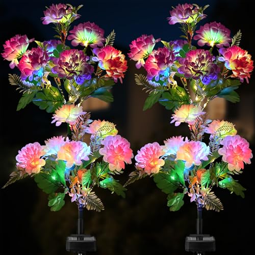 TANSOREN 4 Pack Solar Garden Lights Outdoor, LED Colorful Waterproof Solar Powered Chrysanthemum Flowers Landscape Lights for Patio, Outside Yard, Pathway Decorative, Décor, Gifts, Two Lighting Modes - size: 4 Pack