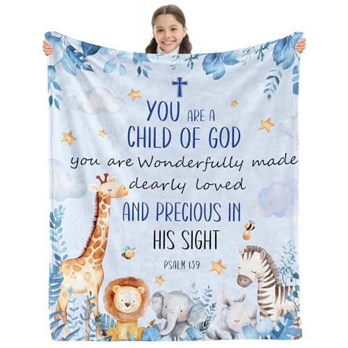 Catholic Baptism Gifts for Boys - Baptism Blanket for Boys, Christening Gifts for Boy, Christian Gift for Kids, Baptismal Gift for Boy Catholic, Christening Blanket for Kids, 50"x40" - color: Baptism-blue