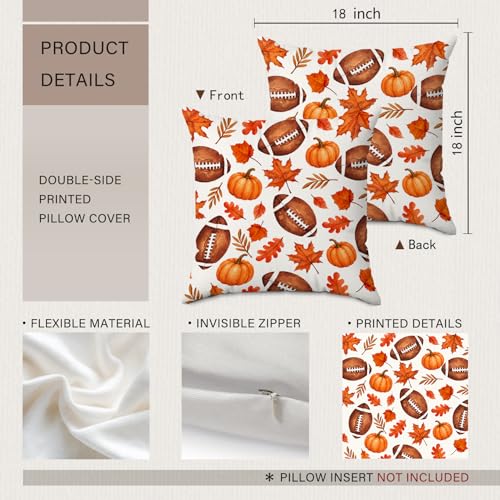 Rustic Fall Maple Leaf Football Pumpkin Throw Pillow Covers 18x18 - color: Pumpkin-4