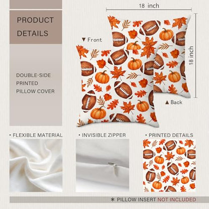 Rustic Fall Maple Leaf Football Pumpkin Throw Pillow Covers 18x18 - color: Pumpkin-4