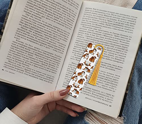 WIRESTER Set of 2 Metal Bookmarks with Light Gold Tassel for Students, Reader, Teachers, Book Lovers - English Bulldog Funny Playful Postures, Brindle Brown English Bulldog Funny Playful Postures - color: English Bulldog, Brown English Bulldog Playful