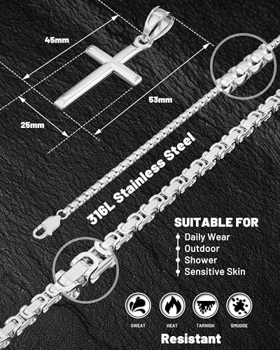Exquisite Cross Necklace for Men and Women, Silver/Gold/Black Cross Chain with Top-grade 316L Stainless Steel Cross Pendant, 18-24 Inch Box/Byzantine Chains - color: Mystic Black, size: 0 Inch=No Chains, style: Only Medium Pendant