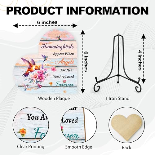 Hummingbird Sympathy Gifts for Loss of Loved One, Bereavement Memorial Funeral Grief Gift for Women, Wooden Heart Keepsake Remembrance of Mom Dad Family Member - E06 - color: Coloful Heart Hummingbird