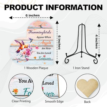 Hummingbird Sympathy Gifts for Loss of Loved One, Bereavement Memorial Funeral Grief Gift for Women, Wooden Heart Keepsake Remembrance of Mom Dad Family Member - E06 - color: Coloful Heart Hummingbird