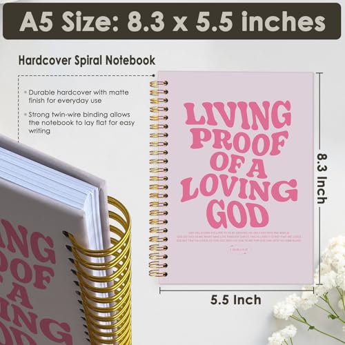Christian Journal, Pink Bible Study Notebook, Bible Notebooks for Note Taking, Church Hardcover Spiral Notebook for Women 5.5x8.3 - Pink - color: Living Proof of a Loving God - Pink