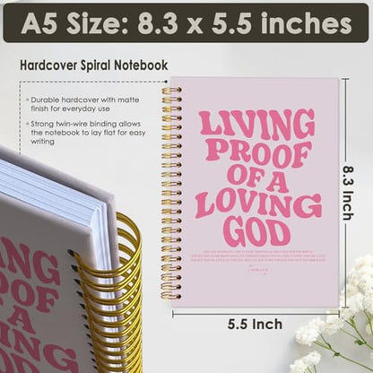 Christian Journal, Pink Bible Study Notebook, Bible Notebooks for Note Taking, Church Hardcover Spiral Notebook for Women 5.5x8.3 - Pink - color: Living Proof of a Loving God - Pink