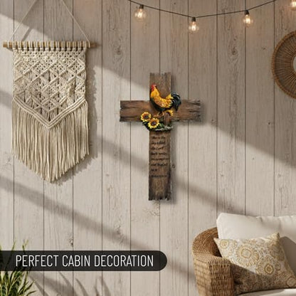 Pine Ridge Chicken Cross - Wall Hanging Cross, Hanging Home, Spiritual Decor For Wall, Wildlife Decorations For Home Cabin, Chicken Decor