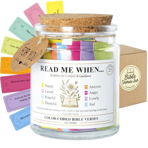 Bible Verse Jar – 108 Christian Scripture Jar for 8 Emotions & Feelings – Read Me When Prayer Cards for Daily Devotional & Encouragement – Gift for Women, Men, Mom, Friends, Birthday, Christmas - style: 8 Emotions