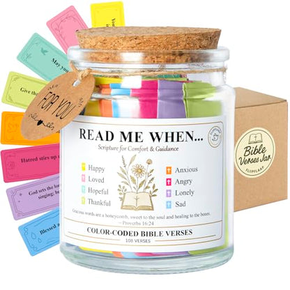Bible Verse Jar – 108 Christian Scripture Jar for 8 Emotions & Feelings – Read Me When Prayer Cards for Daily Devotional & Encouragement – Gift for Women, Men, Mom, Friends, Birthday, Christmas - style: 8 Emotions