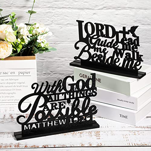 Geetery 4 Pcs Inspirational Centerpiece Table Decorations Blessed Wooden Signs Religious Table Decor with God Possible Biblical Verse Faith Positive Motivational Decoration for Farmhouse Living Room