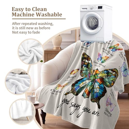 Christian Gifts for Women Birthday, Butterfly Christian Blanket 80"x60" - color: Christian Gifts-butterflies, size: 80"x60"