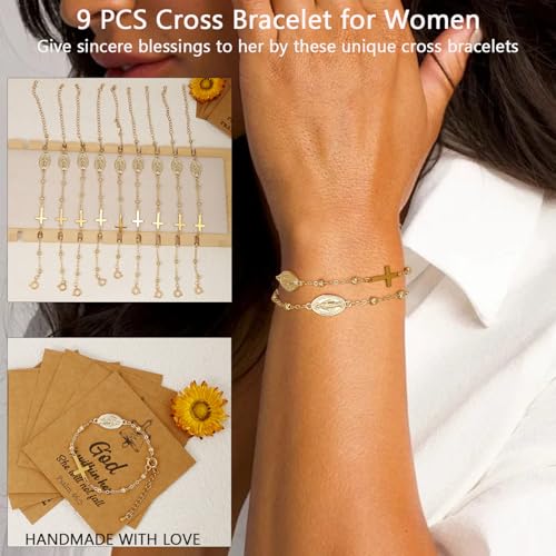 COLOYAN 9PCS Rosary Gold Beads Bracelet for Women - color: B