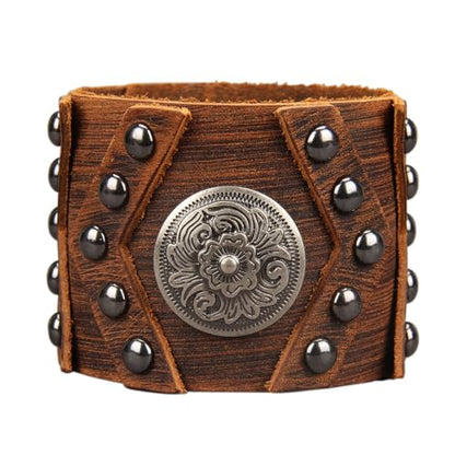 GelConnie Punk Leather Cuff Bracelet Adjustable Straps Wrap Bracelets Arm Armor Cuff Gothic Leather Wristbands for Men, Women - color: MLPB100-Brown