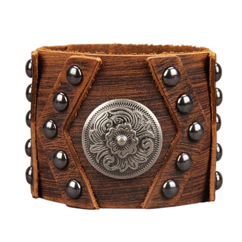 GelConnie Punk Leather Cuff Bracelet Adjustable Straps Wrap Bracelets Arm Armor Cuff Gothic Leather Wristbands for Men, Women - color: MLPB100-Brown