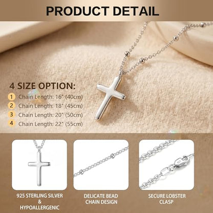 925 Sterling Silver & 18K Gold Cross Necklace, 1.5mm Bead Chain - color: Silver