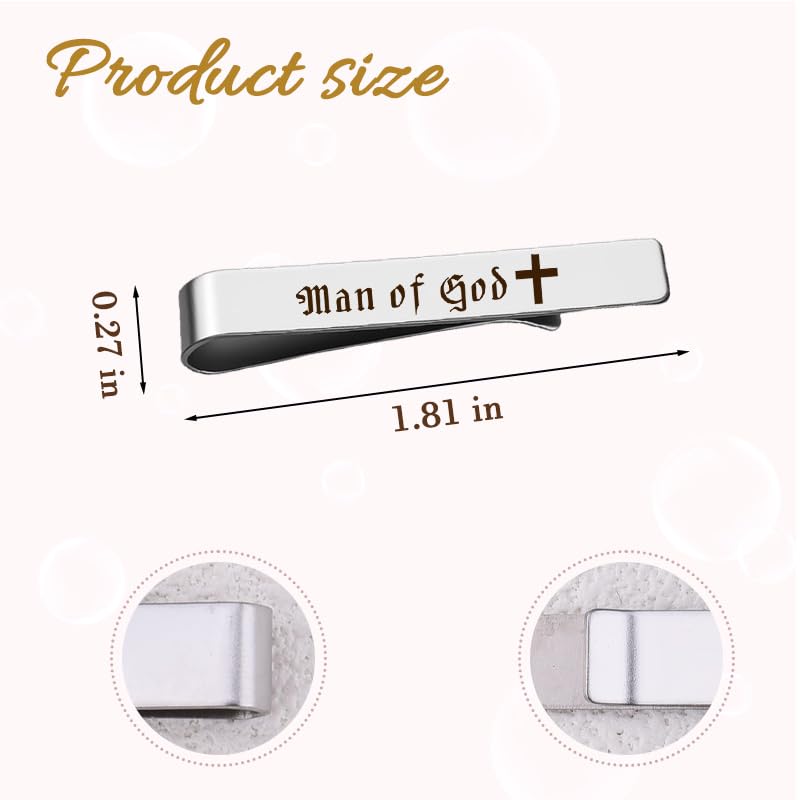 Man Of God Tie Clips 3 Set - Godfather Godson Christmas Engraved Gifts for Men Son Husband Dad Birthday Gifts from Wife - style: silver & gold & black
