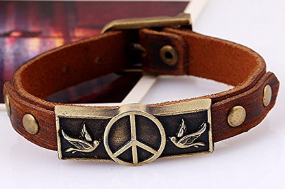 Men Punk Alloy Leather Bracelet Cross Bracelet Bangle Wristband - color: Peace
