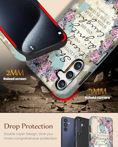 Compatible for Samsung Galaxy S25 5G Case, 2 Layer Hard Shell Silicone Cover 2 in 1 Shockproof Protective Phone Case,Bible Verse Proverbs 31:25,Purple Flowers - color: Bible Verse Proverbs 31:25,Purple Flowers, size: S25