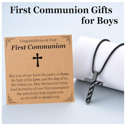 Teen Boys Cross Necklaces for Baptism, First Communion, Confirmation Gifts Catholic Christian Jewelry Easter Stocking Stuffers - style: First Communion Gifts for Boys