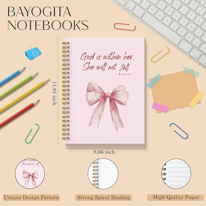 Pink Coquette Bow Christian Spiral Notebooks, God is Within Her She Will Not Fall Bible Journal, Religious Prayer Journal for Woman, Coquette Girly Office Supplies, 11.8x8.66 Inches - color: Colour-4-A4