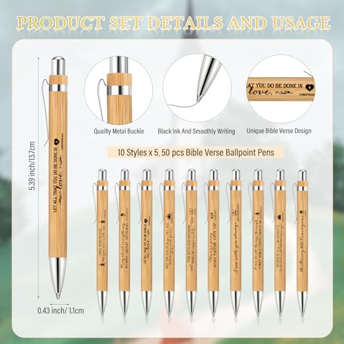 50 Sets Christian Religious Gifts Bible Verse Bamboo Pens
