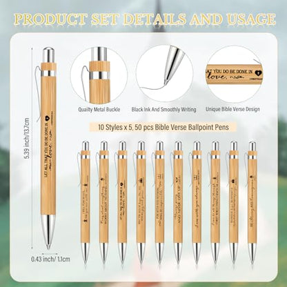 50 Sets Christian Religious Gifts Bible Verse Bamboo Pens