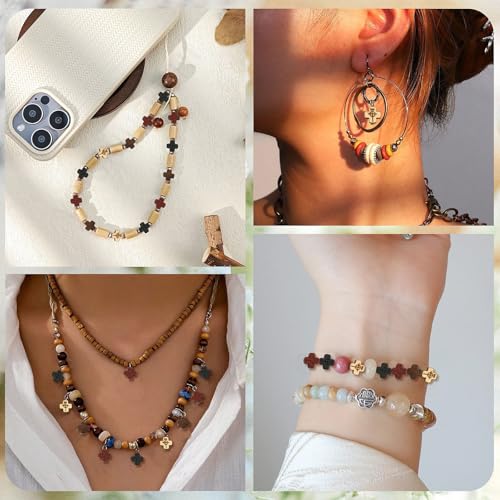 DanLingJewelry 80Pcs 4 Styles Wood Cross Shaped Beads Mini Wooden Crucifix Cross Spacer Beads for Rosary Jewelry Making DIY Crafts