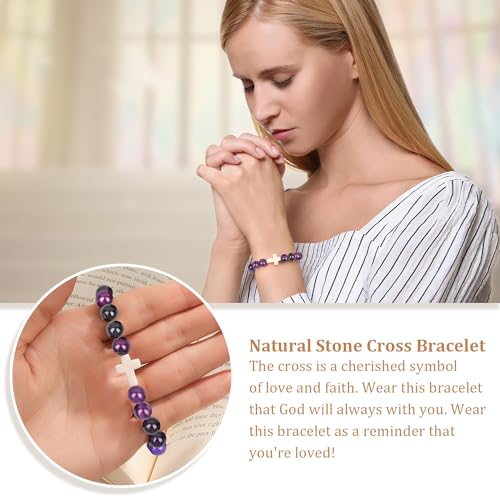 Christian Grandparents - Day Gifts for Women, Religious Cross Bracelet - color: Purple - Every day God thinks of you
