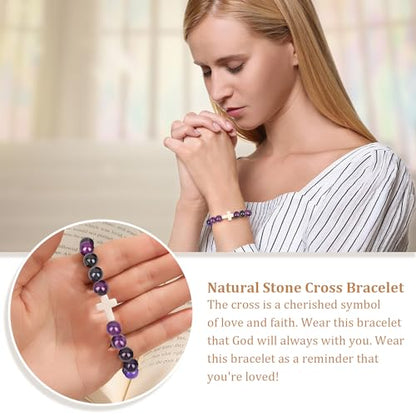 Christian Grandparents - Day Gifts for Women, Religious Cross Bracelet - color: Purple - Every day God thinks of you