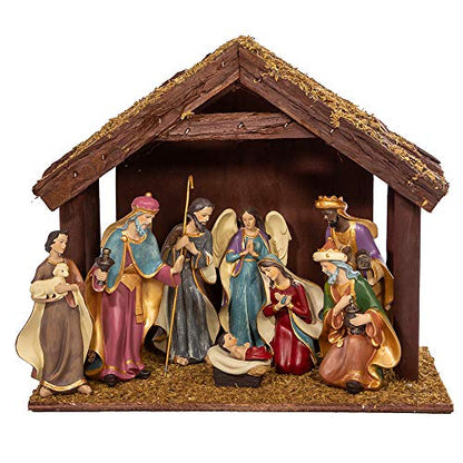 Kurt S. Adler 6.25-Inch Nativity Set with 11-Inch Stable, 8 Piece Set