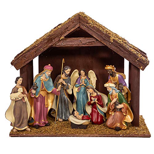 Kurt S. Adler 6.25-Inch Nativity Set with 11-Inch Stable, 8 Piece Set
