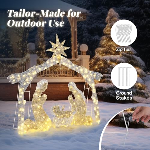 Karl Home 6 ft Lighted Nativity Scene, 190 LED Lights, Silver Roof - style: Nativity Scene-Sliver Roof