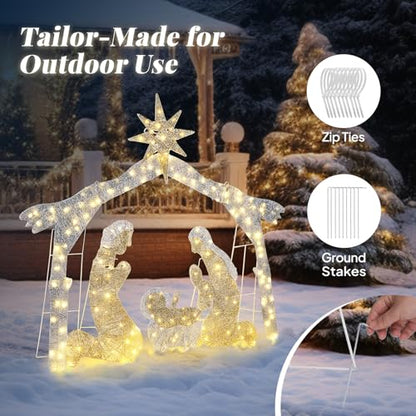 Karl Home 6 ft Lighted Nativity Scene, 190 LED Lights, Silver Roof - style: Nativity Scene-Sliver Roof