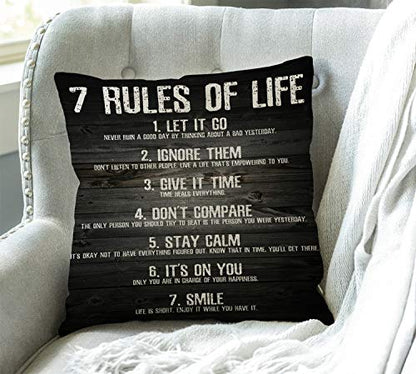 Swono 7 Rules of Life Motivational Quotes Throw Pillow Case Cushion Cover Cotton Linen 18x18 Inches for Sofa Couch - color: Sw-001