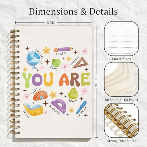 Boho Inspirational Teacher Spiral Notebook, You Are Enough Motivational Notebooks for Teachers Students, Teacher Appreciation Gifts, Positive Affirmation Journal, Coworker Gifts, 5.5x8.3 Inch - color: Colour-8