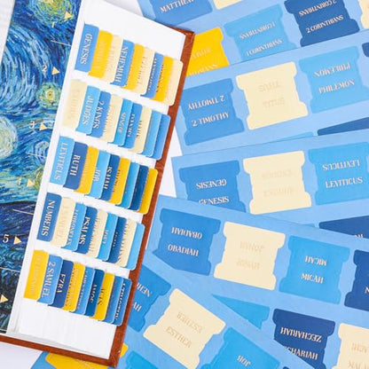Laminated Bible Tabs for Women Men, Starry Night, with Alignment Ruler - style: Gold Foil Starry Night