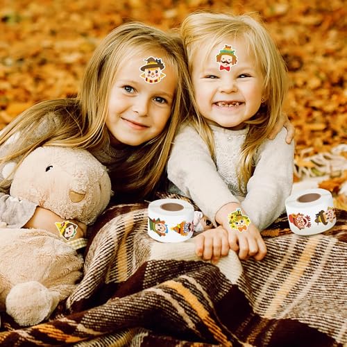 Haooryx Fall Scarecrow Sticker Rolls, 1000 Pcs Autumn Scrapbook Stickers - style: Fall-Theme Scarecrow Head 2Roll