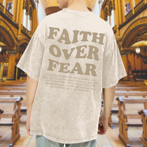 Christian Shirts for Men Faith Over Fear Oversized Tees - color: Apricot, size: 3X-Large