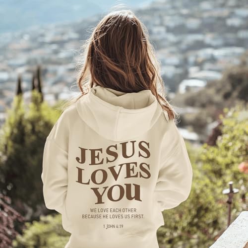 Sulayesh Jesus Loves You Jesus Is King Christian Hoodie for Girls God Bible Verse Religious Faith Sweatshirt Cute Graphic Top - color: Apricot, size: 9-10 Years