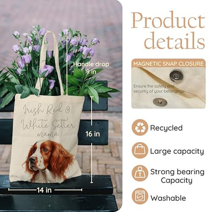 Dog Mom Canvas Tote Bag for Women, Reusable Cotton Shoulder Bag, Dog Lover Gift, Mother’s Day Pet Mom Shopping Tote - color: Irish Red and White