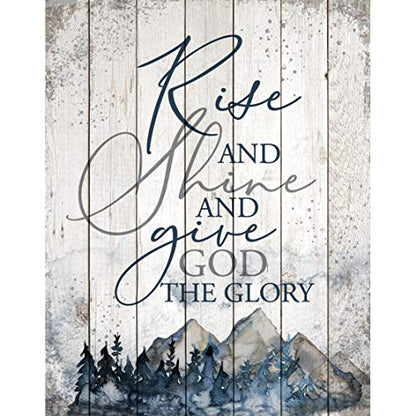 Dexsa Wood Plaque Inspiring Quote 11.75 in x 15 in - Classy Frame Wall Hanging Decoration | Rise and shine and give God the glory | Christian Family Religious Home Decor Saying | Made in the USA