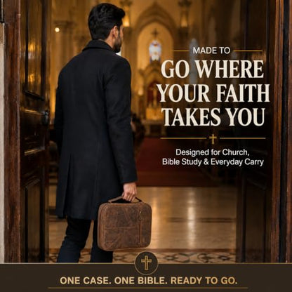 11 x 8 inch Real Leather Bible Cover for Men, Bible Case Women Organizer with Handle & Pocket Pen Holder Christian Religious Gift Bookmark Bible Carrying Bag for Church - Antique Brown - color: Brown