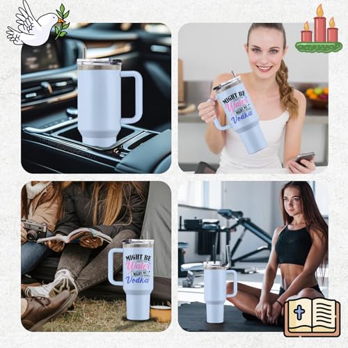 Might Be 40oz Tumbler, with Handle & Straw, Stainless Steel Cup - color: Might Be