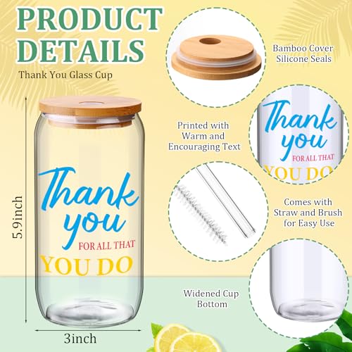 Ziliny 24 Set Thank You Gifts Bulk Employee Appreciation Gifts for Staff Christmas Coworker 16 oz Glass Cups with Lids and Straws with Gift Box Ribbon for Friends Nurse Teacher(Team) - style: Team