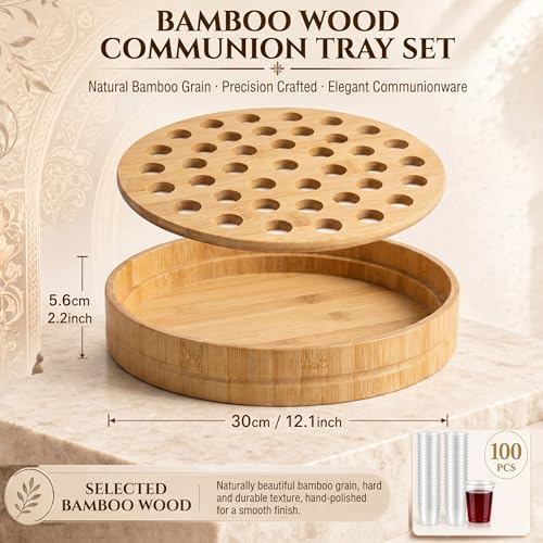 Zhehao 1 Pcs Wood Communion Tray Set with Disposable Cups Church Serving Plate Christian Church Supplies for Sunday Service, Fellowship and Ministry (Bamboo Wood) - color: Bamboo Wood