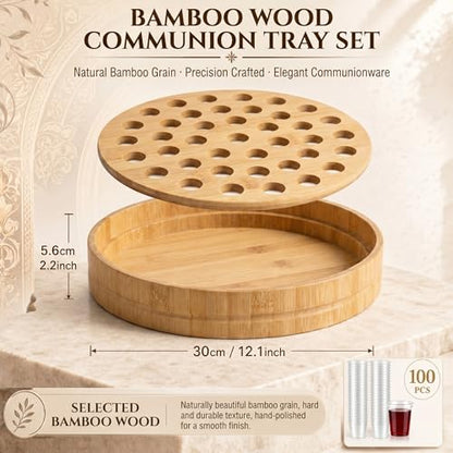 Zhehao 1 Pcs Wood Communion Tray Set with Disposable Cups Church Serving Plate Christian Church Supplies for Sunday Service, Fellowship and Ministry (Bamboo Wood) - color: Bamboo Wood